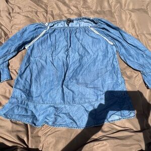 I.N.C. Women’s Denim Top with Ruffle sleeves & trim on bottom